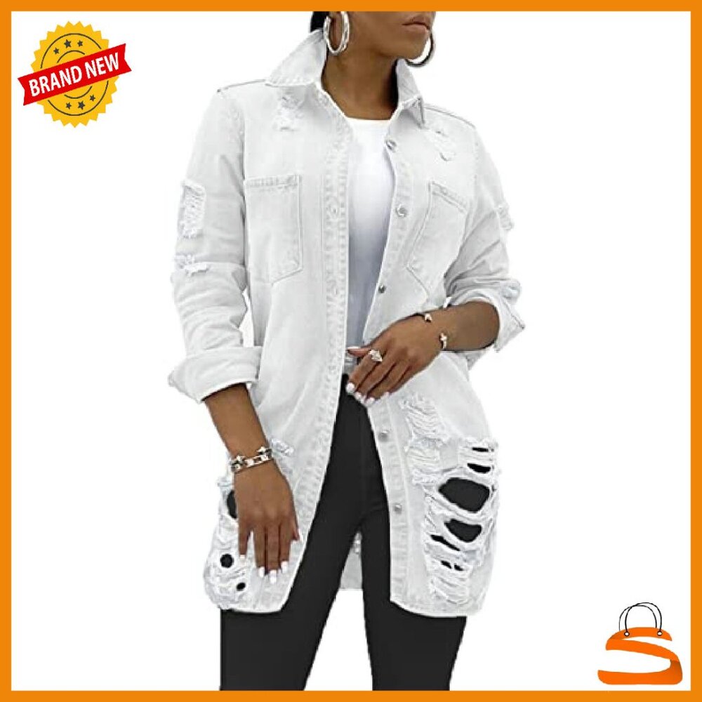 Long Sleeve Denim Trucker Jacket with Pockets, Women's Classic Coat - Picture 2 of 8